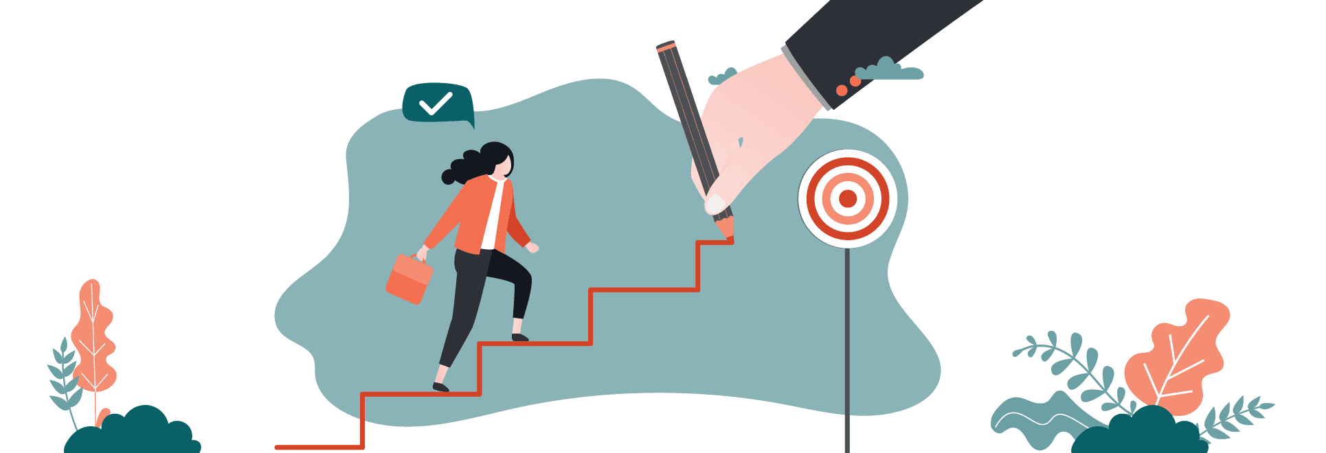 Illustration of a person climbing steps toward a target