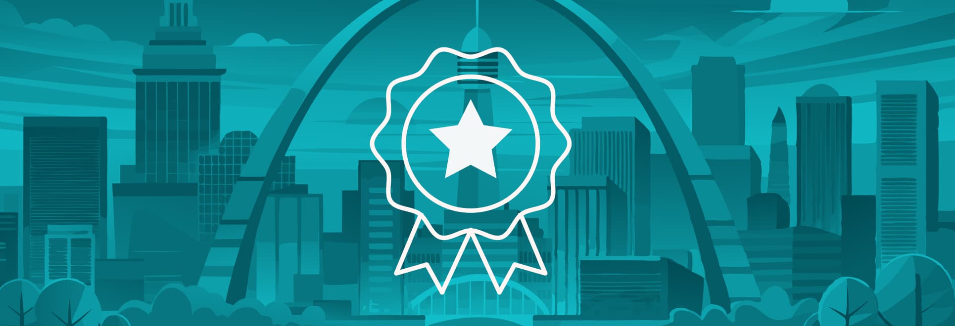 Award ribbon over the St. Louis skyline and Gateway Arch
